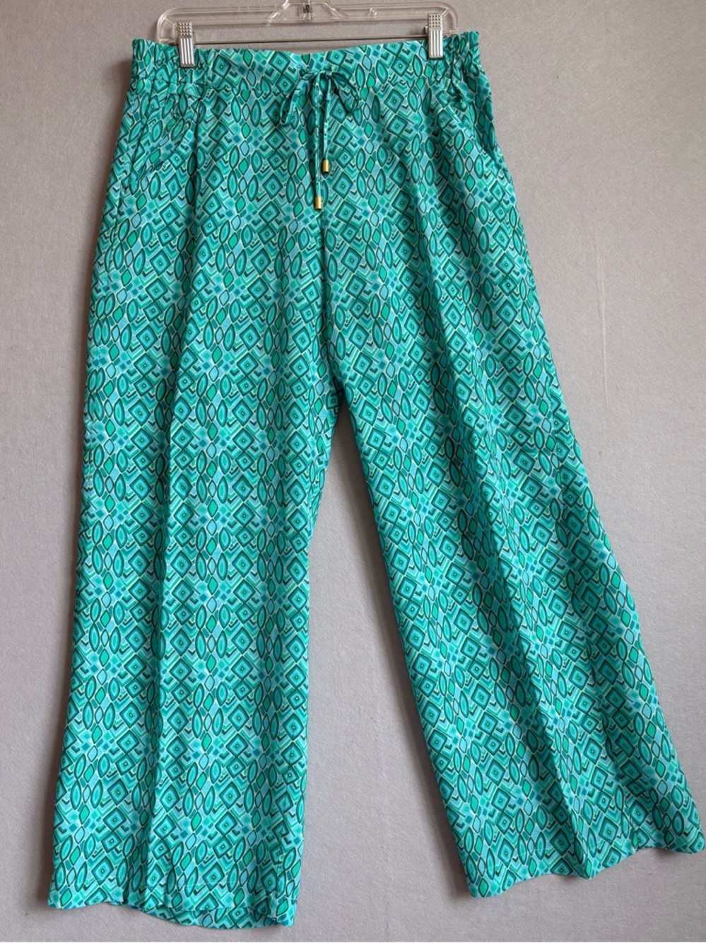 Helen Jon Seaside Pants - Costa Del Sol Teal/Turquoise Geometric Print szL Beach - Picture 3 of 6